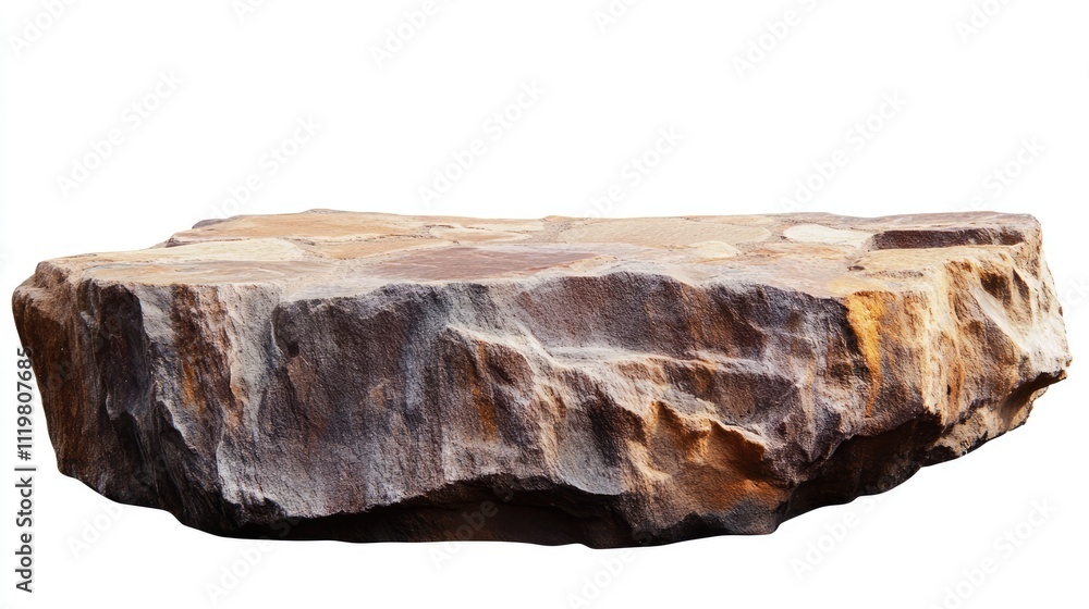 Aufkleber brown natural rock podium isolated on white background for product display stage with rough texture 