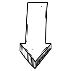 Hand drawn doodle arrow pointing down on white background.