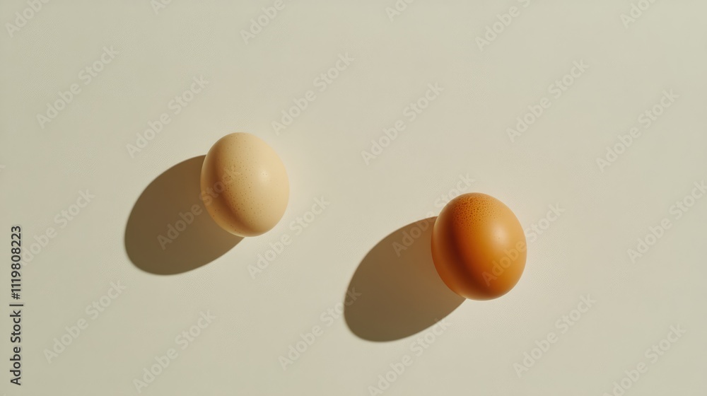 Aufkleber brown and white eggs placed separately on a light background emphasizing contrast and shadows in a m