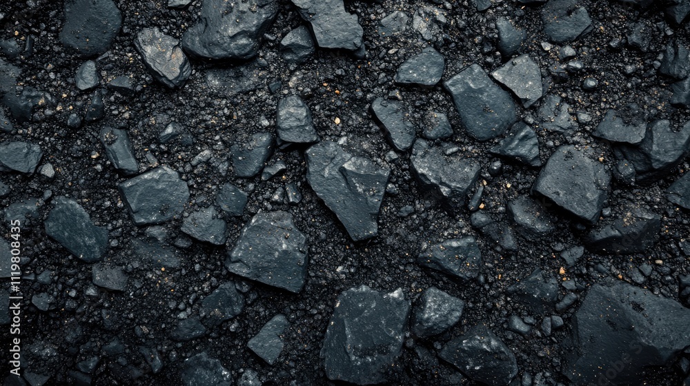 Poster dark gravel texture background with rough stones highlighted in a macro perspective ideal for indust