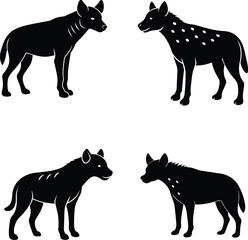 Black Silhouette Of Hyena Vector.