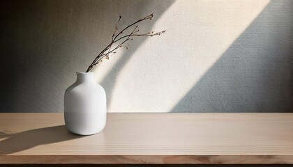 minimalist japandi background monochrome empty table with white vase wall scene mockup product for showcase promotion background