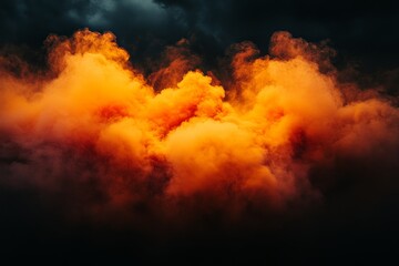 Dramatic Orange Smoky Clouds with Dark Background, Evoking Mystery and Intensity, Perfect for Artistic and Abstract Design Projects
