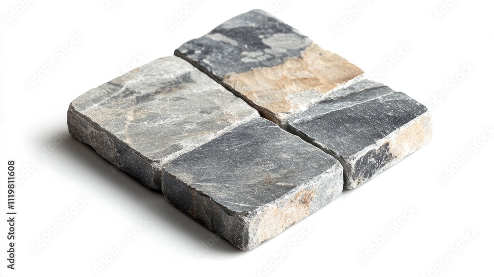 Poster grey and colorful square stone tile sample for building concepts isolated on white background horizo