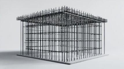 Reinforced concrete framework construction with steel bars showcasing builders tied into structure for stability and support in building process