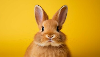 Obraz premium easter cute bunny portrait on yellow background