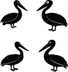 Black Silhouette Of Brown Pelican Bird Vector