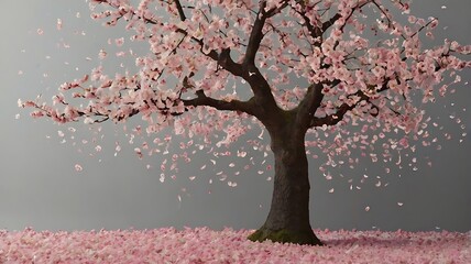 Pink Cherry Blossom Tree With Falling Petals