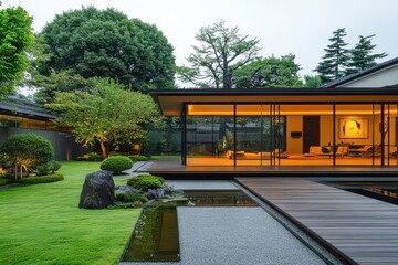 modern minimalist architecture glass walled house wooden deck