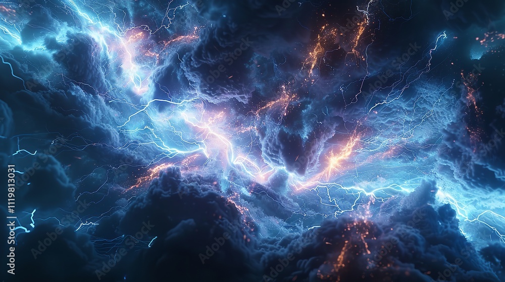 Wall mural this photo depicts a striking lightning abstract image of a black background illuminated by multiple