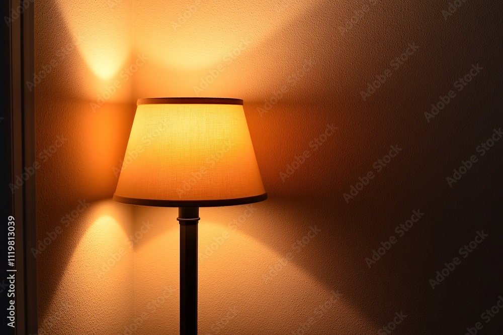 Poster cozy corner with soft lighting from table lamp casting subtle shadows on walls
