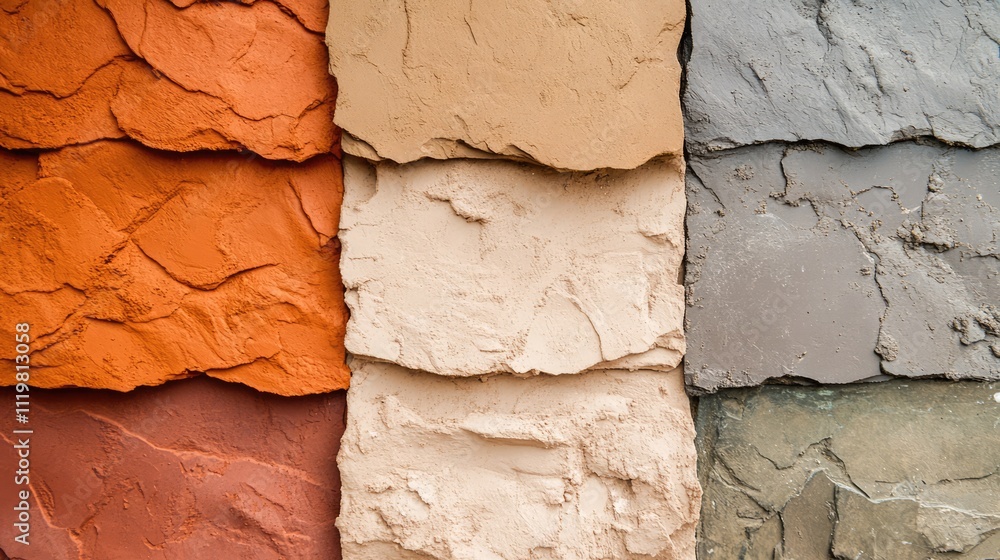 Poster clay slate tiles in various colors arranged as textured background for construction and design appli