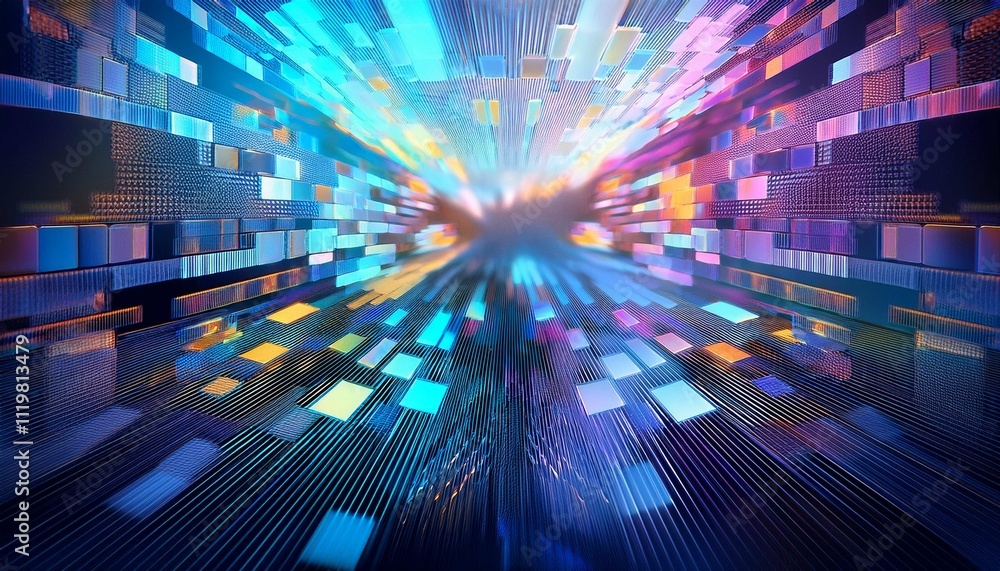 Wall mural abstract gradient background with dynamic pixel like elements