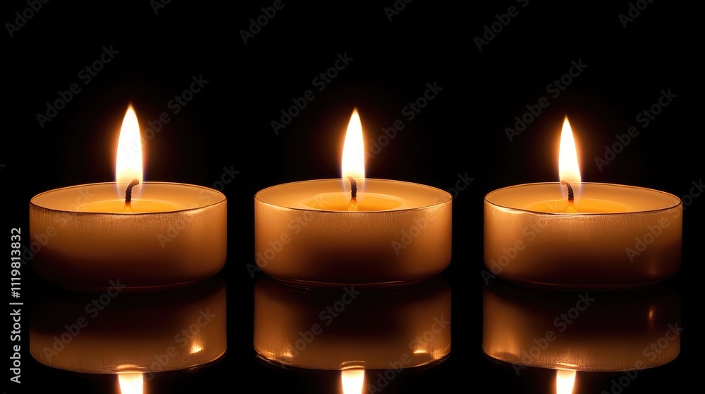 Aufkleber three glowing candles illuminating a dark background creating a serene and peaceful atmosphere with 
