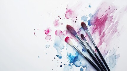 Watercolor Paintbrushes Resting on a Colorful Painted Surface
