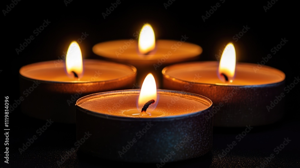 Poster burning candles illuminating a dark space creating a warm and serene ambiance with flickering flames