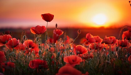 Obraz premium nice poppy flowers in the sunset