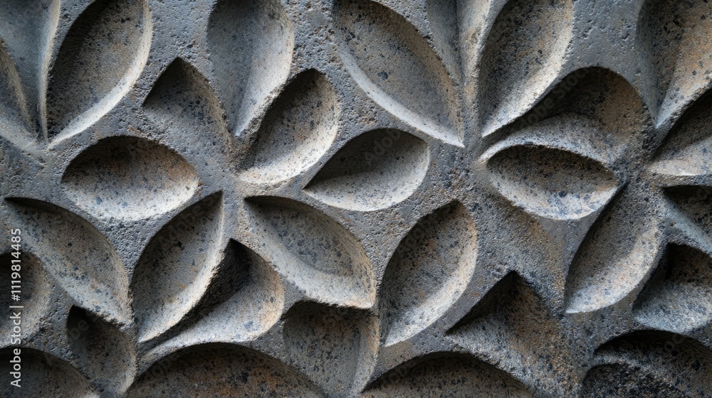 Poster decorative concrete block with intricate floral patterns showcasing texture and detail in architectu