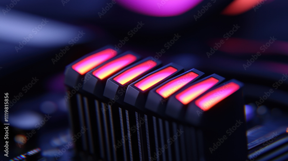 Aufkleber ram and gaming. a close-up of a computer memory module with vibrant led lights, showcasing a sleek d