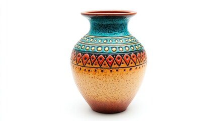 Decorative ceramic vase with intricate colorful patterns and a glossy finish on a white background for stylish home decor