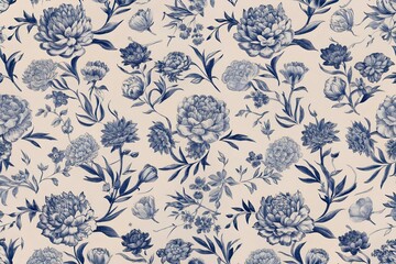 Vintage Floral Pattern with Blue Blooms