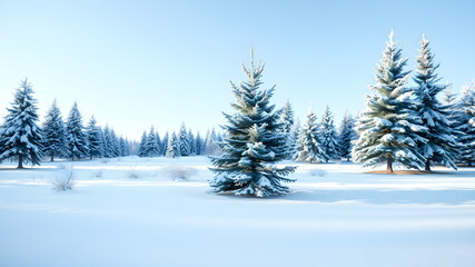 Fototapeta premium A snowy field with a few trees in the background