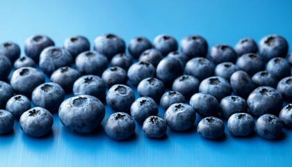 blueberries in rows on blue background
