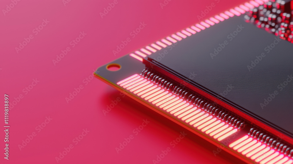 Aufkleber ram and gaming. a close-up of a computer chip on a vibrant red background, showcasing intricate circ