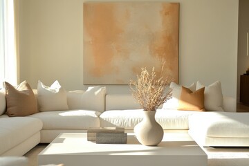 Modern minimalist living room abstract organic shapes artwork