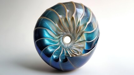 Obraz premium Fascinating fibonacci spiral pattern in a beautifully colored nautilus shell highlighting nature's mathematical elegance
