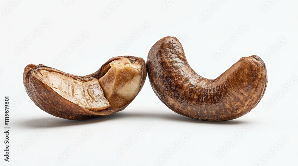 Aufkleber cashew nuts in shell displayed on a clean white background for culinary and nutritional concepts