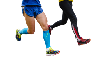 legs two male runners running isolated on transparent background