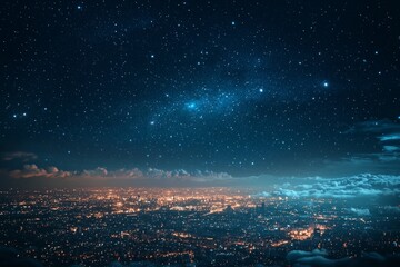 Beautiful night sky over a city, with stars and clouds in a hyper-realistic style