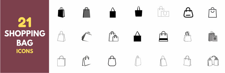 Set of shopping bag icons in black fill and outline—simple Set of Shopping Bag Related Vector Line Icons. 