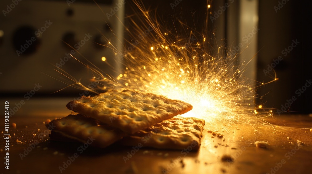 Poster light trail experiment showcasing crackers igniting sparks against a dimly lit background highlighti