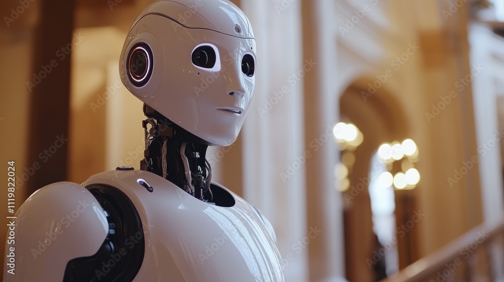 Aufkleber futuristic humanoid robot in elegant setting showcasing the impact of artificial intelligence on tec