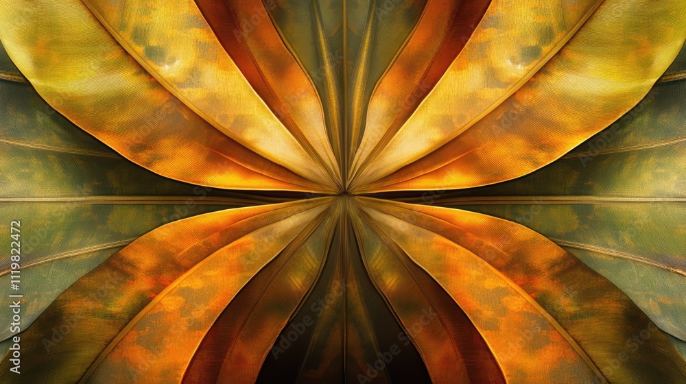 Aufkleber banana leaf abstract design featuring sacred geometry with vibrant colors and symmetrical patterns f