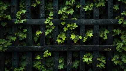 Thick green ivy vines beautifully enveloping a rustic wooden fence creating a serene natural backdrop perfect for nature themes