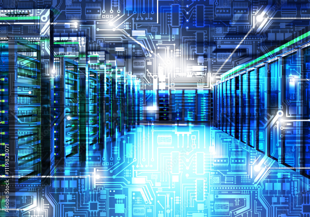 Aufkleber server equipment. data center. hosting technologies. server cabinets. digital background. lines of c