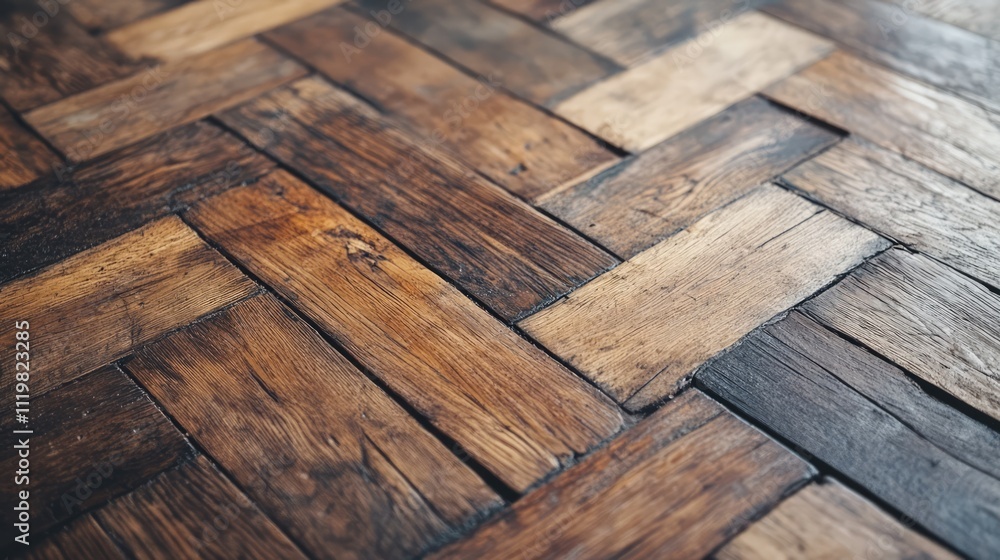 Poster weathered wooden parquet floor with visible tree structure and broken edges showcasing the rustic ch
