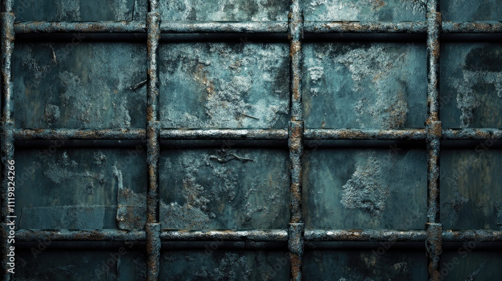 Poster rusty metal grid background with textured surface for use in industrial or architectural design conc