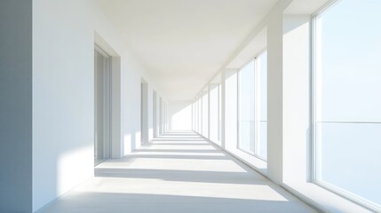 Obraz premium Bright and airy balcony with panoramic windows in modern residential building showcasing minimalist design and expansive views