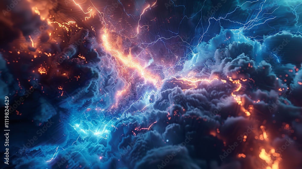 Wall mural this photo depicts a striking lightning abstract image of a black background illuminated by multiple