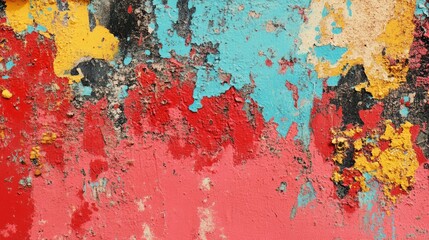 Colorful grunge texture background with vibrant peeling paint in red blue yellow and black hues for artistic design and creative projects