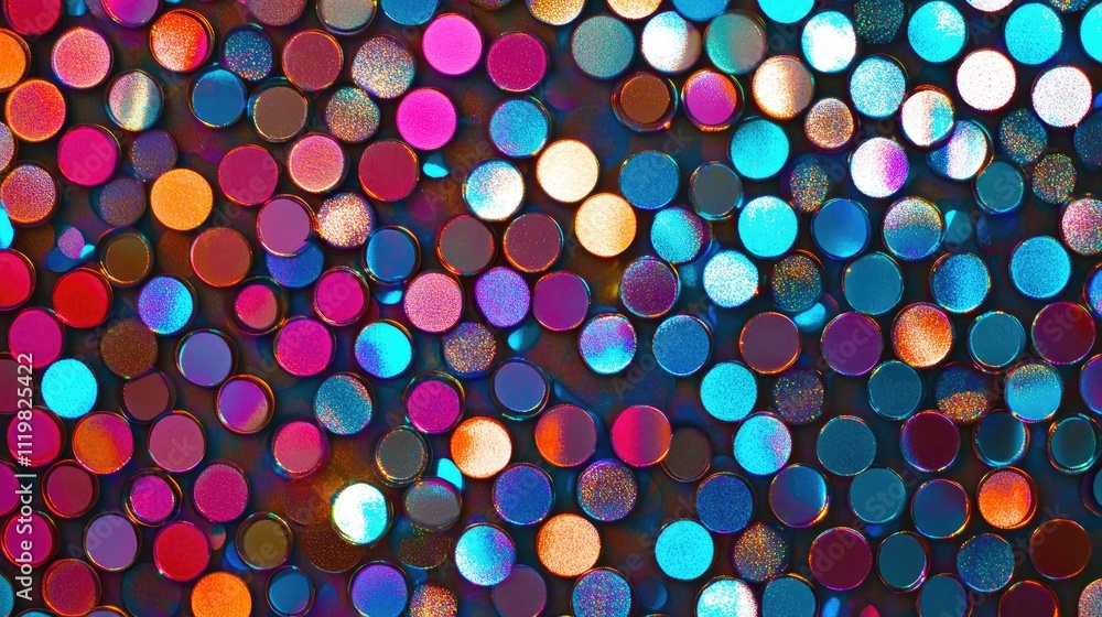 Poster vibrant holographic disco circles in various colors shining in a colorful background design for crea