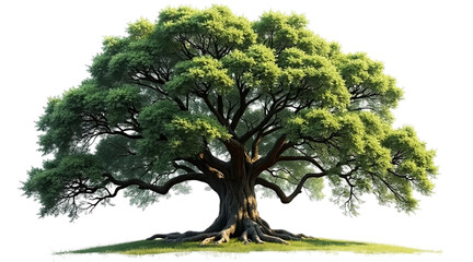 Large majestic oak tree isolated on white background