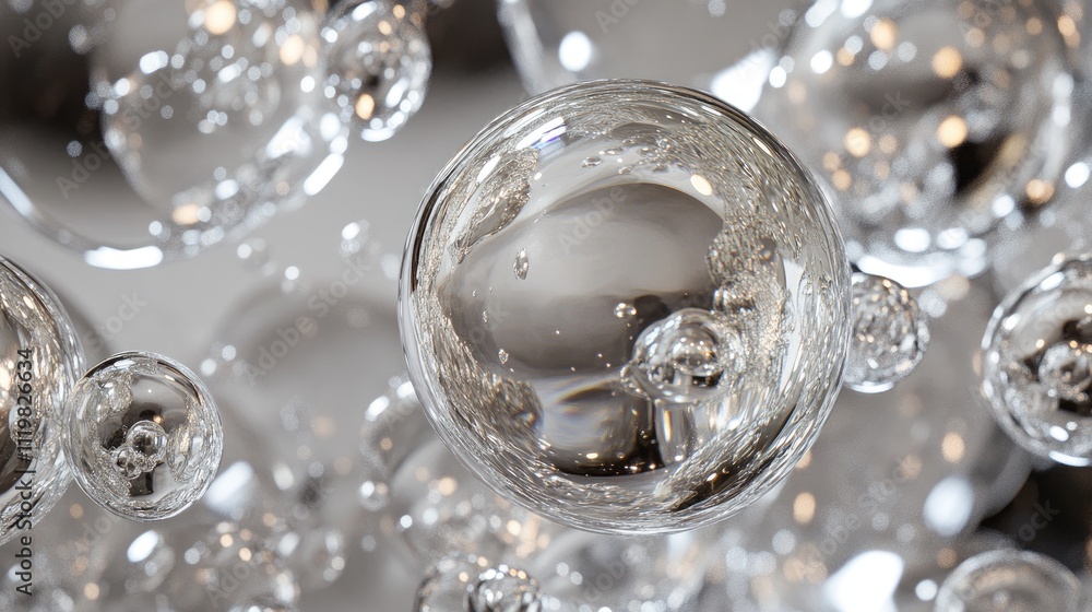 Poster bubbles rising in clear water with light reflections creating a beautiful abstract background