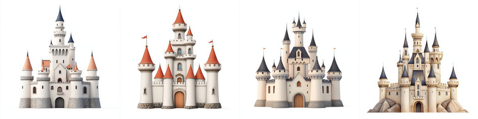Obraz premium Fairytale castles majestic spires towers drawbridge fairytale fantasy architecture illustration whimsical dreamlike magical enchanting romantic
