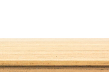 Empty light wood table top isolate on white background - can used for display or mock up your products.
