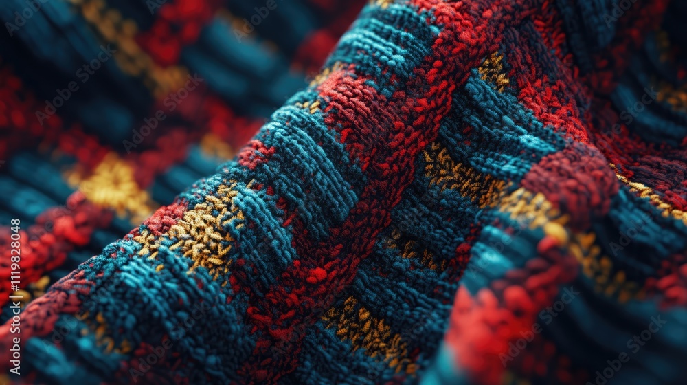 Poster vibrant 3d woven fabric texture in rich colors showcasing intricate patterns and depth for textile a